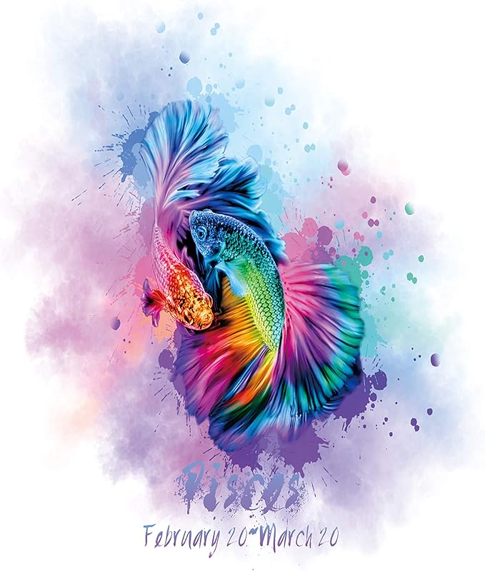 H+CO Inspired Pisces Zodiac Sign – The Fish, Colorful Artwork, Ideal Poster wall Art Décor for Home, Office, Bedroom, Kitchen and Children Room, Dorm and She Cave Unframed 11 x 14 Inch - Pisces Canvas for men