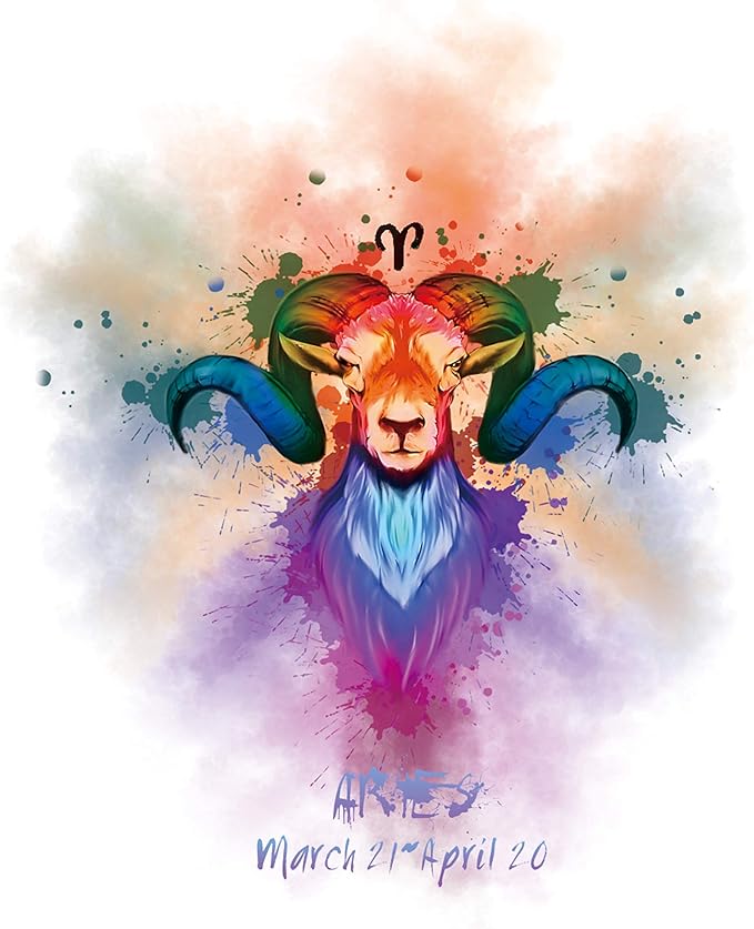 H+CO Inspired Aries Zodiac Sign – The Ram, Colorful Artwork, Ideal Poster wall Art Décor for Home, Office, Bedroom, Kitchen and Children Room, Games Room, Dorm and She Cave Unframed 11 x 14 Inch - Aries Poster for men