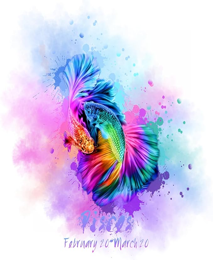 H+CO Inspired Pisces Zodiac Sign – The Fish, Colorful Artwork, Ideal Poster wall Art Décor for Home, Office, Bedroom, Kitchen, Children room, and Games Room Unframed 8 x 10 Inch - Pisces Canvas for men