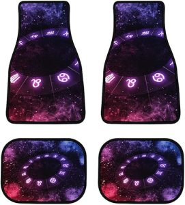 Horoscope-Circle Car Front/Rear Floor Mats 4 Pieces Set, Rubber Non Slip Backing Washable, Automotive Carpet Interior Decortaive, for Sedan,Vans,Sedan,RV. - Virgo Car Floor Mat for men