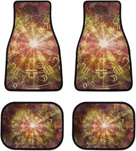 Astrology-Horoscope-Pattern Car Front/Rear Floor Mats 4 Pieces Set, Rubber Non Slip Backing Washable, Automotive Carpet Interior Decortaive, for Sedan,Vans,Sedan,RV. - Virgo Car Floor Mat for men