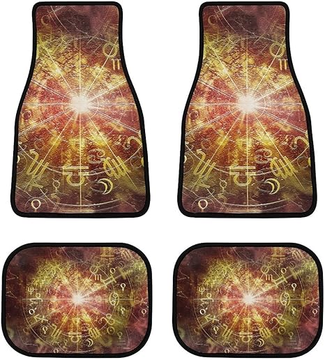 Astrology-Horoscope-Pattern Car Front/Rear Floor Mats 4 Pieces Set, Rubber Non Slip Backing Washable, Automotive Carpet Interior Decortaive, for Sedan,Vans,Sedan,RV. - Virgo Car Floor Mat for men