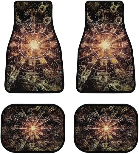 Horoscope-Pattern Car Front/Rear Floor Mats 4 Pieces Set, Rubber Non Slip Backing Washable, Automotive Carpet Interior Decortaive, for Sedan,Vans,Sedan,RV. - Virgo Car Floor Mat for men