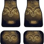 Colorful-Zodiac Black Print Car Front/Rear Floor Mats 4 Pieces Set, Rubber Non Slip Backing Washable, Automotive Carpet Interior Decortaive, for Sedan,Vans,Sedan,RV. - Aries Car Floor Mat for men