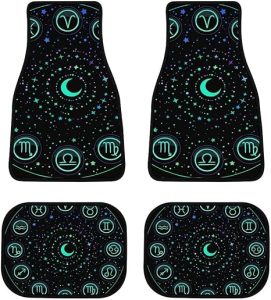 Round-Zodiac-Signs Car Front/Rear Floor Mats 4 Pieces Set, Rubber Non Slip Backing Washable, Automotive Carpet Interior Decortaive, for Sedan,Vans,Sedan,RV. - Virgo Car Floor Mat for men