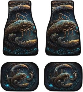 Zodiac-Scorpius-Symbols Car Front/Rear Floor Mats 4 Pieces Set, Rubber Non Slip Backing Washable, Automotive Carpet Interior Decortaive, for Sedan,Vans,Sedan,RV. - Virgo Car Floor Mat for men