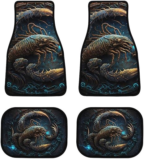 Zodiac-Scorpius-Symbols Car Front/Rear Floor Mats 4 Pieces Set, Rubber Non Slip Backing Washable, Automotive Carpet Interior Decortaive, for Sedan,Vans,Sedan,RV. - Virgo Car Floor Mat for men