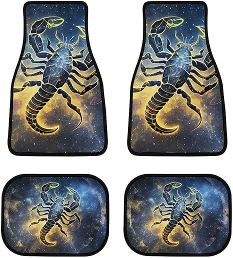 Scorpio-Zodiac-Astrology Car Front/Rear Floor Mats 4 Pieces Set, Rubber Non Slip Backing Washable, Automotive Carpet Interior Decortaive, for Sedan,Vans,Sedan,RV. - Virgo Car Floor Mat for men