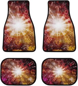Astrology-Horoscope Graphic Car Front/Rear Floor Mats 4 Pieces Set, Rubber Non Slip Backing Washable, Automotive Carpet Interior Decortaive, for Sedan,Vans,Sedan,RV. - Virgo Car Floor Mat for men