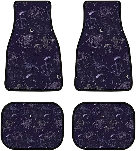 Zodiac-Pattern Car Front/Rear Floor Mats 4 Pieces Set, Rubber Non Slip Backing Washable, Automotive Carpet Interior Decortaive, for Sedan,Vans,Sedan,RV. - Virgo Car Floor Mat for men
