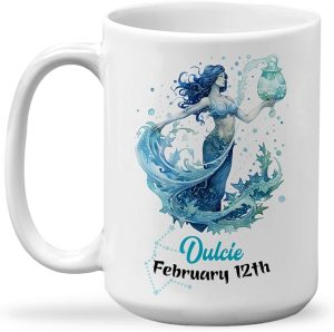 Custom Aquarius Zodiac Sign Coffee Mug, Custom Name and Date Coffee Mug 11oz and 15oz, Gift For for Aquarius Birthdays Mug, Mystic Design for Birthday Teacup, Friends Travel Mug - Aquarius Mug for men