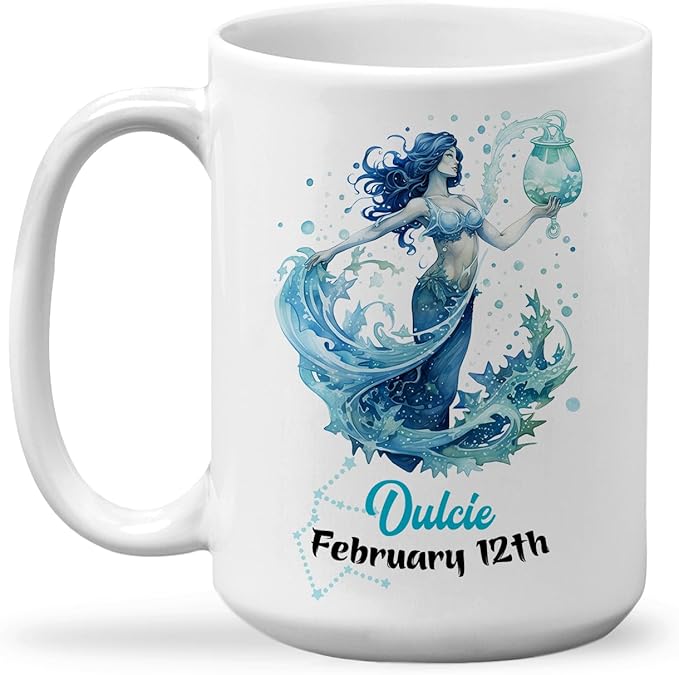 Custom Aquarius Zodiac Sign Coffee Mug, Custom Name and Date Coffee Mug 11oz and 15oz, Gift For for Aquarius Birthdays Mug, Mystic Design for Birthday Teacup, Friends Travel Mug - Aquarius Mug for men