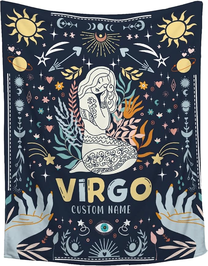 Custom Virgo Blanket, Personalized Name Zodiac Blanket, Virgo Zodiac Constellation Throw Blanket, Astrology Gifts, 50"x60"-Full Size for Teens - Virgo Blanket for men
