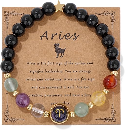 Zodiac Bracelets for Women 12 Constellations Healing Crystal Stone Beads Bracelet Birthday Zodiac Gifts Horoscope Spiritual Bracelet - Aries Bracelet for men