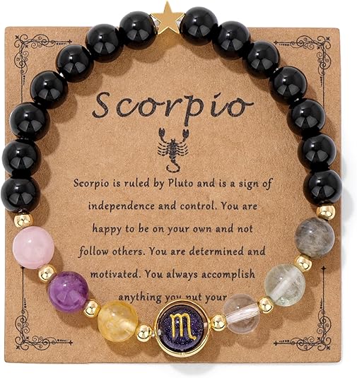 GolbalJew Zodiac Bracelets for Women 12 Constellations Healing Crystal Stone Beads Bracelet Birthday Zodiac Gifts Horoscope Spiritual Bracelet - Scorpio Products for men