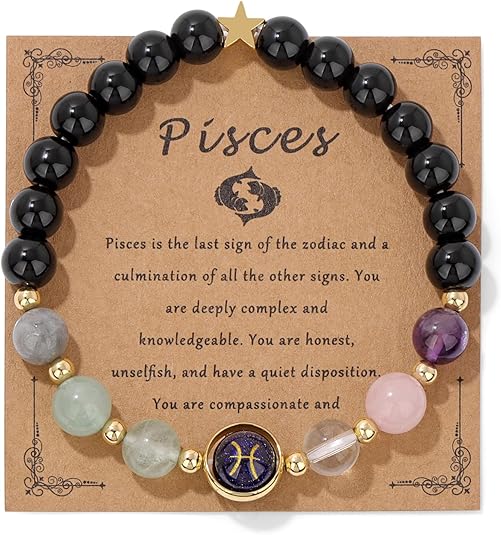 GolbalJew Zodiac Bracelets for Women 12 Constellations Healing Crystal Stone Beads Bracelet Birthday Zodiac Gifts Horoscope Spiritual Bracelet - Pisces for men
