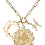 MISS RIGHT Gold Zodiac Sign Coin Necklace with Opal Crescent Moon Charm for Women Trendy, Dainty Gold Paperclip Chain 12 Constellation Horoscope Necklaces Astrology Jewelry Gifts - Pisces for men