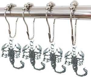 Zodiac Scorpio Decorative Shower Curtain Hooks for Bathroom, Rustproof Metal Shower Curtain Rings Set of 12 with Gothic Scorpion Animal Zodiac Theme Bathroom Decor (Silver) - Scorpio Accessories for men