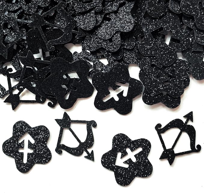 Sagittarius Birthday Confetti, Big Sagittarius Energy Paper Scatter, 12 Constellation November/December Birthday Table Confetti, Horoscope Astrology Birthday Party Decorations Supplies, 200pcs, Black - Sagittarius Home Decor for men