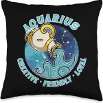 Aquarius Zodiac Sign with Positive Traits, Astrology Throw Pillow - Aquarius Pillow for men