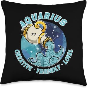 Aquarius Zodiac Sign with Positive Traits, Astrology Throw Pillow - Aquarius Pillow for men
