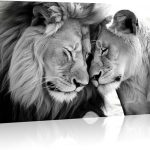 LYUNSHUO Lion and Lioness Canvas Wall Art Black and White Animals Couple Pictures Prints Abstract Wildlife Painting Minimalist Artwork for Living Room Bathroom Bedroom Office Wall Decor Ready To Hang - Leo Canvas for men