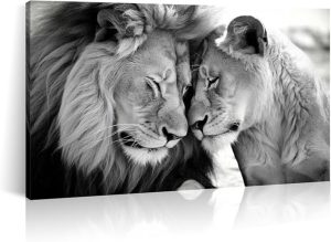 LYUNSHUO Lion and Lioness Canvas Wall Art Black and White Animals Couple Pictures Prints Abstract Wildlife Painting Minimalist Artwork for Living Room Bathroom Bedroom Office Wall Decor Ready To Hang - Leo Canvas for men