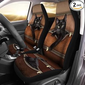 Funny Bombay Cat Zip Print Car Seat Covers,2 Pcs Auto Seat Cover for Front, Universal Elastic Vehicle Seats Cushion Automotive Interior Protection Accessories for Women - Aquarius Car Seat Cover for men