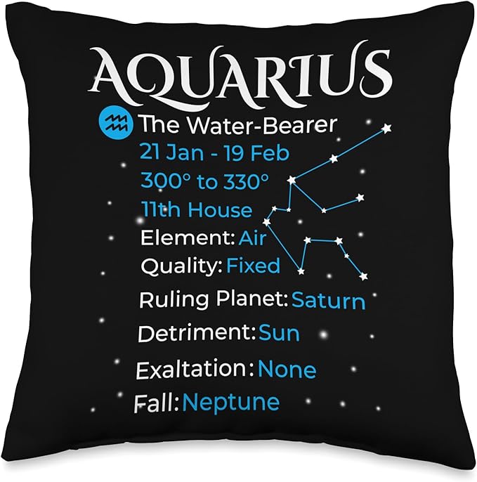 Astrology Zodiac Sign Info Aquarius Zodiac Throw Pillow, 16x16, Multicolor - Aquarius Pillow for men