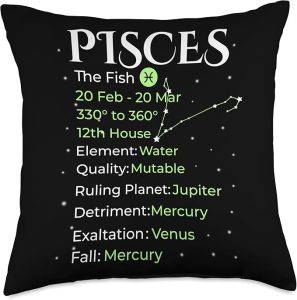 Astrology Zodiac Sign Info Pisces Zodiac Sign Throw Pillow, 18x18, Multicolor - Pisces Pillow for men