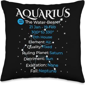 Astrology Zodiac Sign Info Aquarius Zodiac Throw Pillow, 16x16, Multicolor - Aquarius Pillow for men