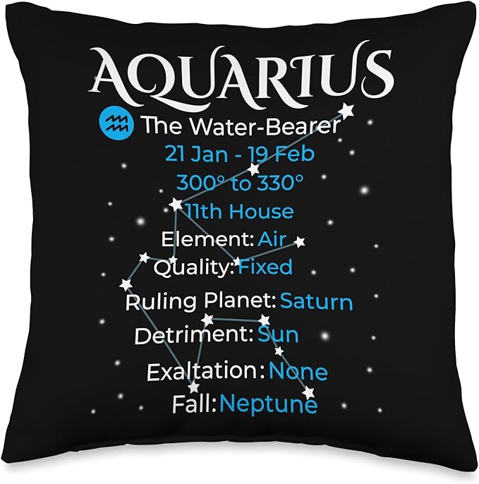 Astrology Zodiac Sign Info Aquarius Zodiac Throw Pillow, 16x16, Multicolor - Aquarius Pillow for men