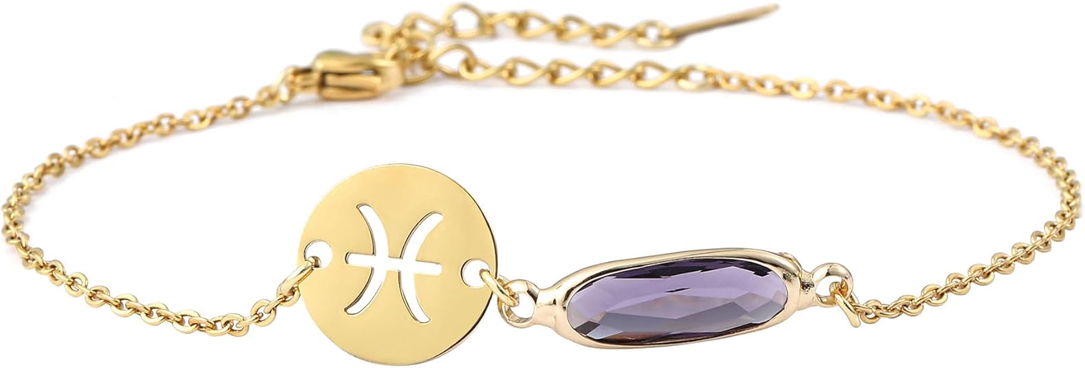 14k Gold Plated Zodiac Birthstone Bracelet, Horoscope Sign Charm Link Bracelet for Women Birthday Gift - Pisces for men
