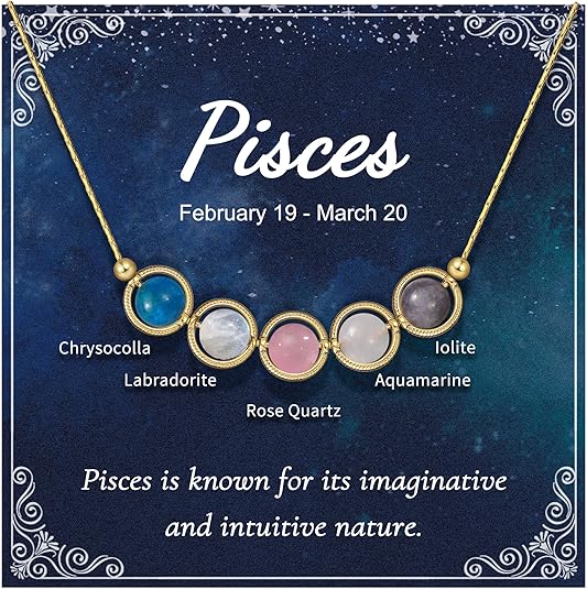 Birthday Gifts - Nymerianoble Natural Stone Zodiac Necklace Gifts for Women Girls Crystals and Healing Stones Necklaces Horoscope Necklace Gifts for Her Women - Pisces for men