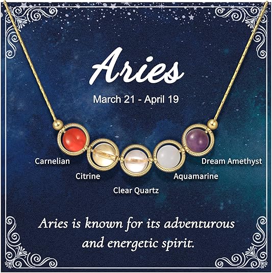 Birthday Gifts - Nymerianoble Natural Stone Zodiac Necklace Gifts for Women Girls Crystals and Healing Stones Necklaces Horoscope Necklace Gifts for Her Women - Aries Necklace for men