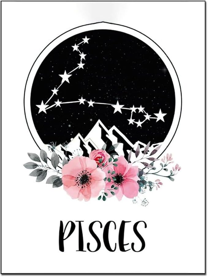 AAHARYA Pisces Zodiac Star Sign Posters Wall Art Canvas Painting Posters And Prints Wall Art Pictures for Living Room Bedroom Decor 12x16inch(30x40cm) Frame-style - Pisces Canvas for men