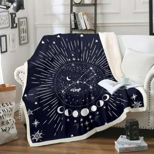 Erosebridal Sun and Moon Fuzzy Blanket Virgo Image Western Astrology Zodiac Fleece Blanket, Constellations Horoscopes Occultism Throw Blanket, 40"X50", Dark Blue White - Virgo Blanket for men