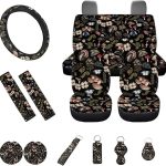 Boho Fern Flower Insect Butterfly Snail Mushroom Print Car Seat Covers 13PCS Car Accessories Steering Wheel Covers+Seat Belt Pads+Coaster+Key Ring+Lipstick Holder Auto Interior Decor,Black - Scorpio Car Seat Cover for men