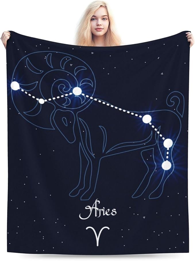 Constellation and Zodiac Aries Blanket, Soft Lightweight Fluffy Zodiac Flannel Throw Blanket for Couch Sofa Bed Decor, Birthday Gifts 80"X60" for Adult Blanket - Aries Blanket for men