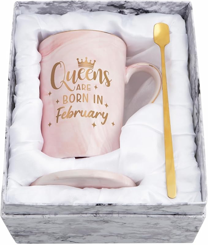 YHRJWN February Birthday Gifts for Women, Queens Are Born in February Mug, Birthday Gifts for Women Girls Mom Daughter Friends Sister Wife, Aquarius Pisces Zodiac Gifts, 14 Oz with Gift Box - Aquarius Mug for men