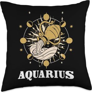 Zodiac Designs Constellation Starry Sky Aquarius Zodiac Sign Star Constellation Moon Cycle Throw Pillow, 18x18, Multicolor - Aquarius Pillow for men