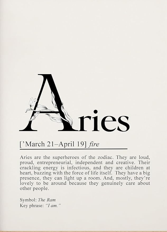 OLLiNs Aries Definition, Zodiac Gifts, Aries Birthday Gift, Astrology gifts - Literary Wall Art Print living room, bedroom, office decor with modern art (16×24in,Unframed) - Aries Poster for men