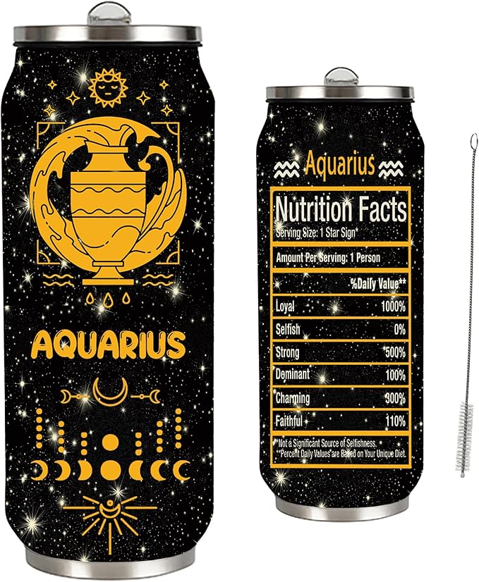 17OZ Aquarius Constellation Zodiac Stainless Steel Tumbler With Straw Lid, Coffee Mug, Car Cup - Astrology Fans Birthday Gifts - Aquarius Mug for men