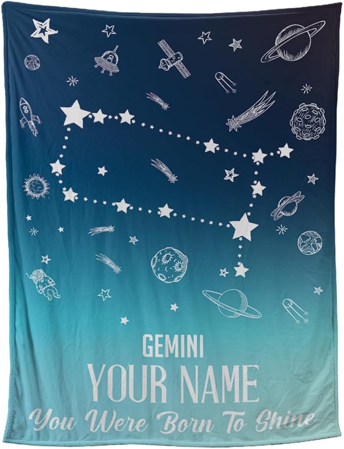Gemini Customized Birthday Gift Zodiac Gift for Her You were Born to Shine Blanket Astrology Gifts Birthday Gift Custom Gemini Blanket Personalized Name Zodiac Blankets for Bed Couch Sofa - Gemini Blanket for men