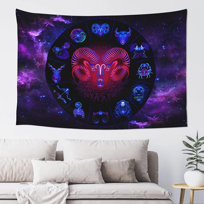 POPOCRACY Aries-Zodiac-Sign Wall Tapestry Hanging Decoration Beach Blanket For Living Room For College Dorm Bedroom Indoor Tapestries 60x40 In Wall Deco - Aries Blanket for men