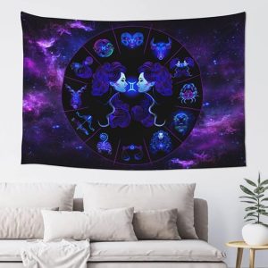 POPOCRACY Gemini-Zodiac-Sign Wall Tapestry Hanging Decoration Beach Blanket For Living Room For College Dorm Bedroom Indoor Tapestries 60x40 In Wall Deco, Black-16 - Gemini Blanket for men