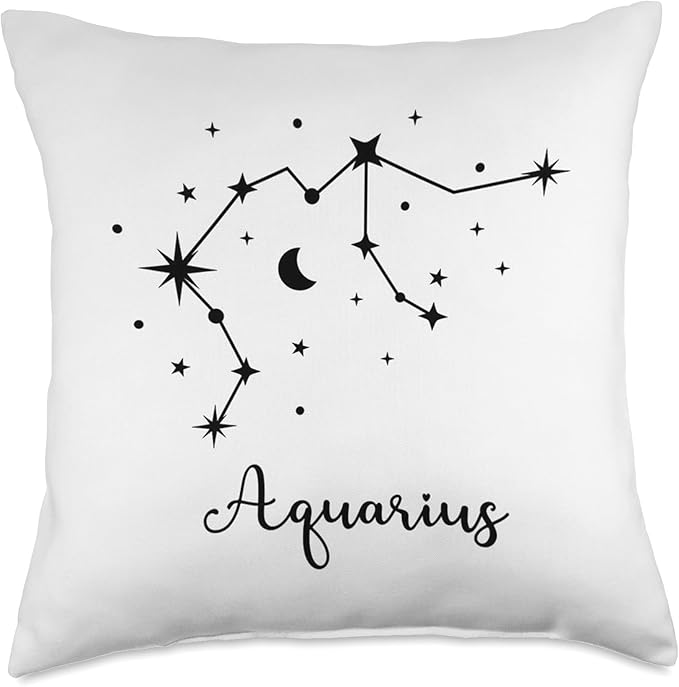 Cute Accessories Art Gifts for Women and Men Cute Aquarius Constellation Stars Zodiac Signs White Throw Pillow, 18x18, Multicolor - Aquarius Pillow for men