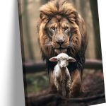 Framed Lion and Lamb Canvas Wall art Christian Jesus Lion King Poster Print God Religious Wall Decor Pictures for Living Room Bedroom Decoration - Leo Canvas for men