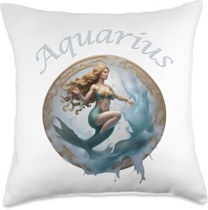 Kick Start Direct Novelty Tees Aquarius Zodiac Sign-Birthday Gift for Women & Girls Throw Pillow, 18x18, Multicolor - Aquarius Pillow for men