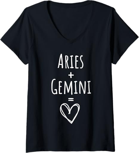 Aries and Gemini Couple Matching Zodiac Sign V-Neck T-Shirt - Aries T-Shirt for men